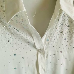 🦢 NWT This beautiful blouse is adorned with faint blue iridescent rhinestones.